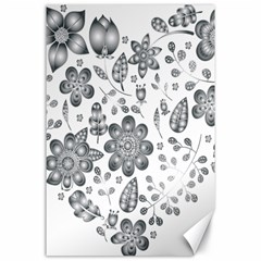 Grayscale Floral Heart Background Canvas 24  X 36  by Mariart