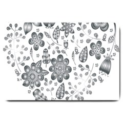 Grayscale Floral Heart Background Large Doormat 