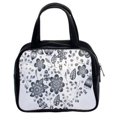 Grayscale Floral Heart Background Classic Handbags (2 Sides) by Mariart