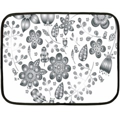 Grayscale Floral Heart Background Double Sided Fleece Blanket (mini)  by Mariart