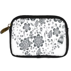 Grayscale Floral Heart Background Digital Camera Cases