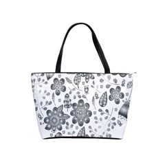 Grayscale Floral Heart Background Shoulder Handbags