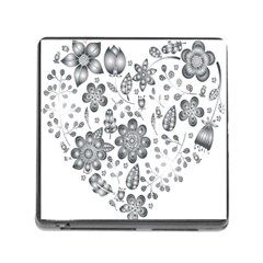 Grayscale Floral Heart Background Memory Card Reader (square) by Mariart