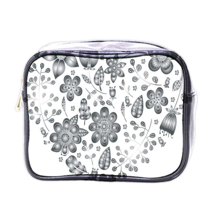 Grayscale Floral Heart Background Mini Toiletries Bags