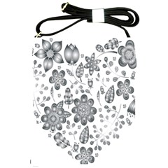 Grayscale Floral Heart Background Shoulder Sling Bags