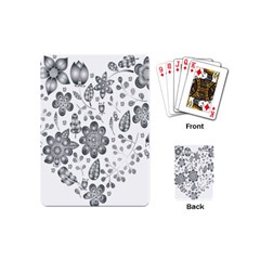 Grayscale Floral Heart Background Playing Cards (mini)  by Mariart