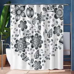 Grayscale Floral Heart Background Shower Curtain 60  X 72  (medium)  by Mariart