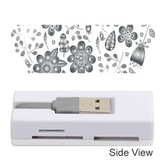 Grayscale Floral Heart Background Memory Card Reader (stick)  by Mariart