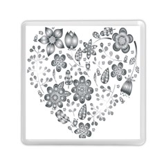 Grayscale Floral Heart Background Memory Card Reader (square)  by Mariart