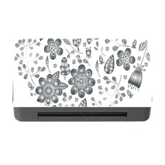 Grayscale Floral Heart Background Memory Card Reader With Cf by Mariart