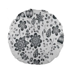 Grayscale Floral Heart Background Standard 15  Premium Round Cushions