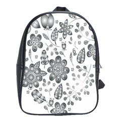 Grayscale Floral Heart Background School Bag (xl) by Mariart