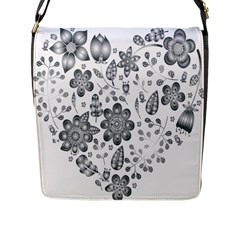 Grayscale Floral Heart Background Flap Messenger Bag (l)  by Mariart