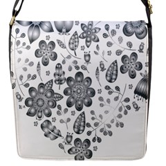 Grayscale Floral Heart Background Flap Messenger Bag (s) by Mariart