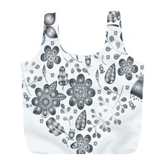 Grayscale Floral Heart Background Full Print Recycle Bags (l) 