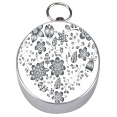 Grayscale Floral Heart Background Silver Compasses by Mariart