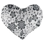 Grayscale Floral Heart Background Large 19  Premium Flano Heart Shape Cushions Front