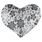 Grayscale Floral Heart Background Large 19  Premium Flano Heart Shape Cushions Back