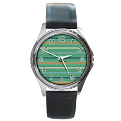 Horizontal Line Green Red Orange Round Metal Watch by Mariart