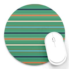 Horizontal Line Green Red Orange Round Mousepads by Mariart