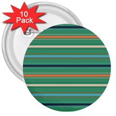 Horizontal Line Green Red Orange 3  Buttons (10 Pack)  by Mariart