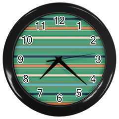 Horizontal Line Green Red Orange Wall Clocks (black) by Mariart