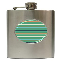 Horizontal Line Green Red Orange Hip Flask (6 Oz) by Mariart