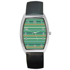 Horizontal Line Green Red Orange Barrel Style Metal Watch by Mariart