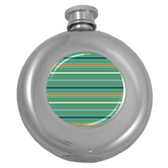 Horizontal Line Green Red Orange Round Hip Flask (5 Oz)