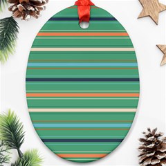 Horizontal Line Green Red Orange Oval Ornament (two Sides)