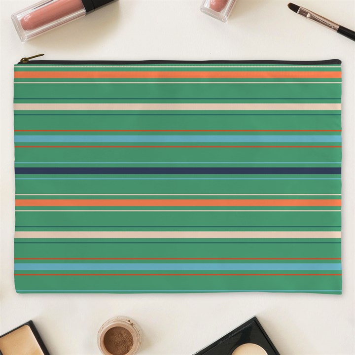 Horizontal Line Green Red Orange Cosmetic Bag (XXXL) 