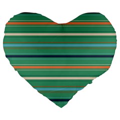 Horizontal Line Green Red Orange Large 19  Premium Heart Shape Cushions by Mariart