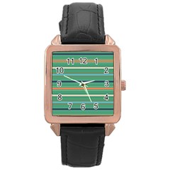 Horizontal Line Green Red Orange Rose Gold Leather Watch  by Mariart