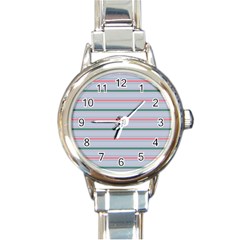 Horizontal Line Green Pink Gray Round Italian Charm Watch by Mariart