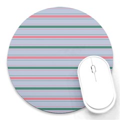 Horizontal Line Green Pink Gray Round Mousepads by Mariart