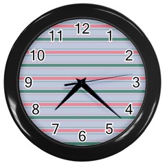 Horizontal Line Green Pink Gray Wall Clocks (black) by Mariart