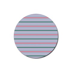 Horizontal Line Green Pink Gray Rubber Round Coaster (4 Pack)  by Mariart