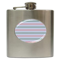 Horizontal Line Green Pink Gray Hip Flask (6 Oz) by Mariart