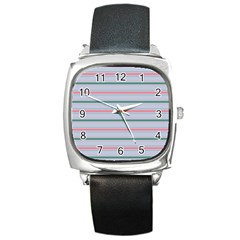 Horizontal Line Green Pink Gray Square Metal Watch by Mariart