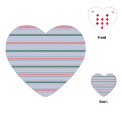 Horizontal Line Green Pink Gray Playing Cards (heart)  by Mariart