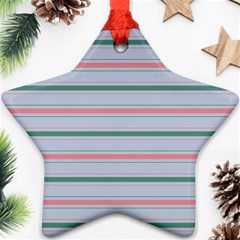 Horizontal Line Green Pink Gray Star Ornament (two Sides) by Mariart