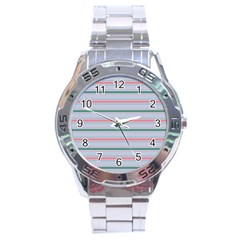 Horizontal Line Green Pink Gray Stainless Steel Analogue Watch