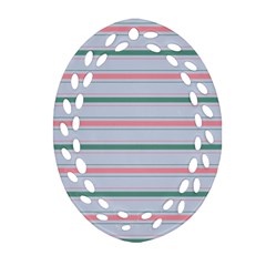 Horizontal Line Green Pink Gray Oval Filigree Ornament (two Sides) by Mariart