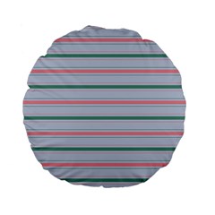 Horizontal Line Green Pink Gray Standard 15  Premium Flano Round Cushions