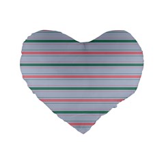 Horizontal Line Green Pink Gray Standard 16  Premium Flano Heart Shape Cushions