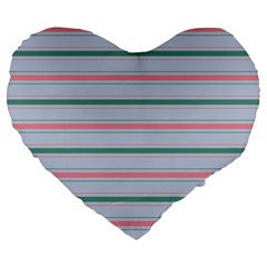 Horizontal Line Green Pink Gray Large 19  Premium Flano Heart Shape Cushions