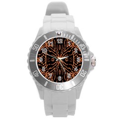 Golden Fire Pattern Polygon Space Round Plastic Sport Watch (l)