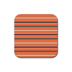 Horizontal Line Orange Rubber Coaster (square)  by Mariart