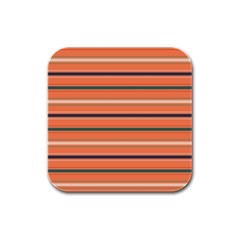 Horizontal Line Orange Rubber Square Coaster (4 Pack)  by Mariart