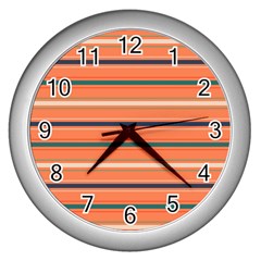 Horizontal Line Orange Wall Clocks (silver) 